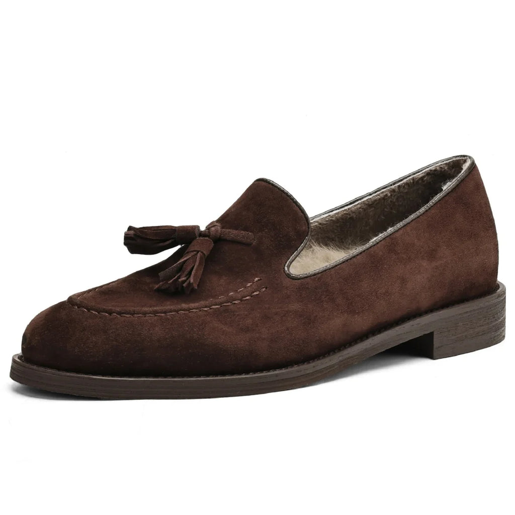 Women's natural suede leather fringe slip-on flats loafers leisure soft comfortable casual female moccasins shoes for woman sale