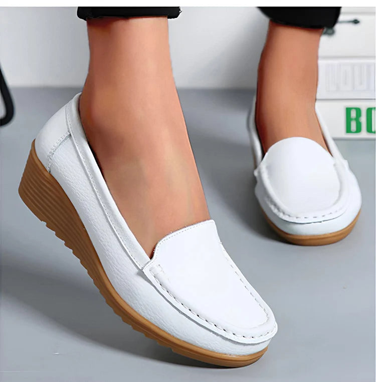 Leather Shoes For Women Flats White Black Loafers With Heels Shoes Casual Women's Moccasins Slip On Flat Shoes Summer Footwear