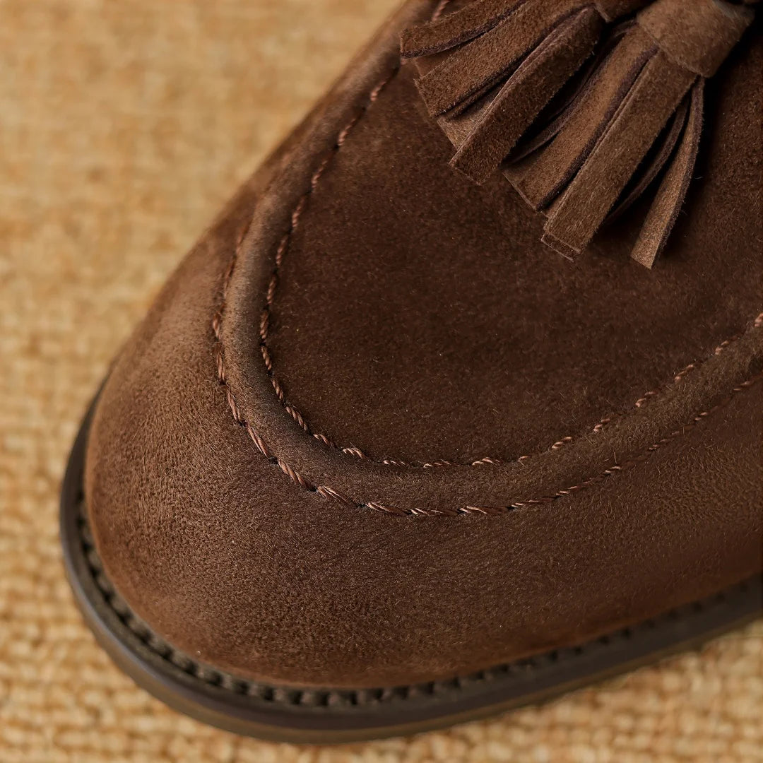 Women's natural suede leather fringe slip-on flats loafers leisure soft comfortable casual female moccasins shoes for woman sale