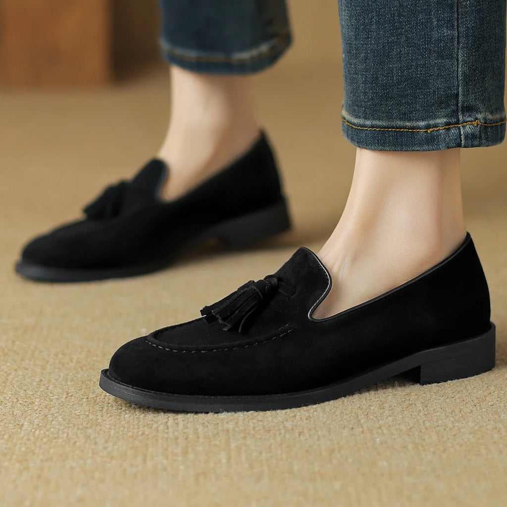 Women's natural suede leather fringe slip-on flats loafers leisure soft comfortable casual female moccasins shoes for woman sale