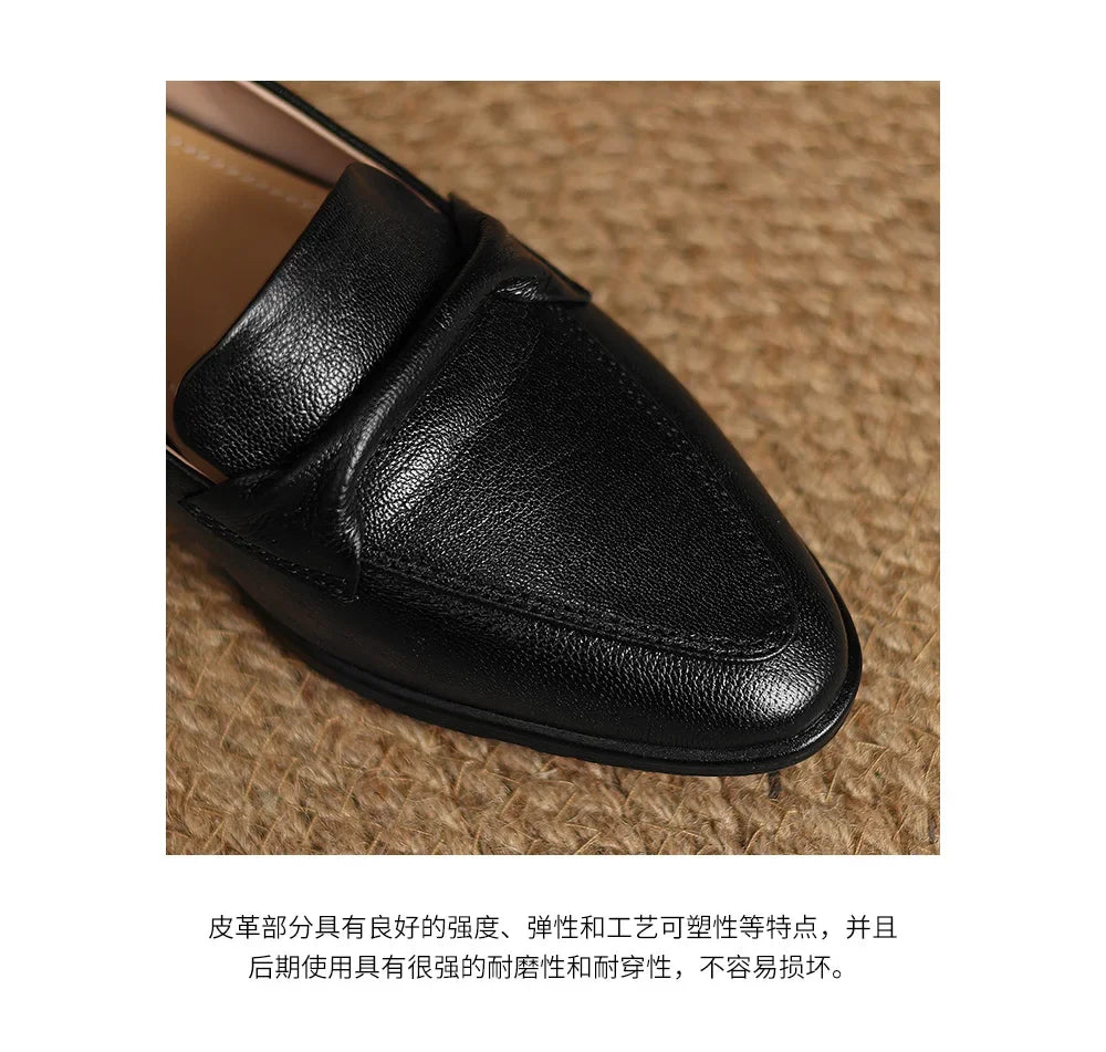 2025 spring autumn women pumps natural leather 22-25cm soft sheepskin+cowhide+pigskin pointed toe thick heel loafers women shoes