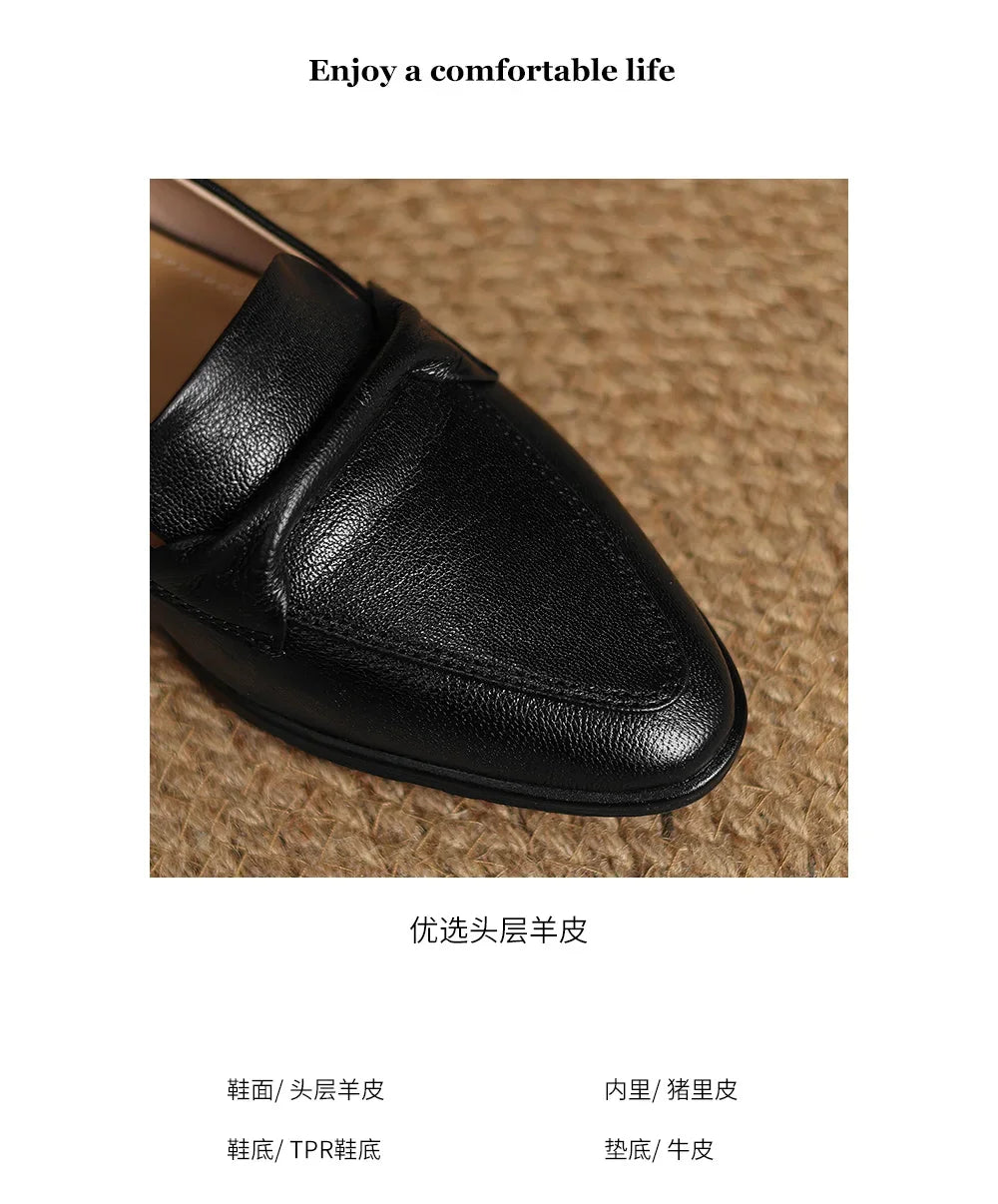 2025 spring autumn women pumps natural leather 22-25cm soft sheepskin+cowhide+pigskin pointed toe thick heel loafers women shoes