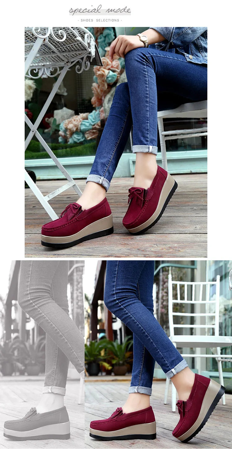 2025 Spring Platform Leather Flats Slip on Sneakers Designer Tassel Fringe Loafer Moccasins Fashon Green Suede Shoes of Women