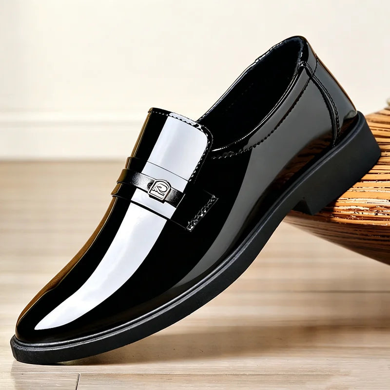 Gloss Patent Leather Men Slip-on Loafers Anti-slip Formal Dress Shoes Suitable for Commute Wedding Business Events