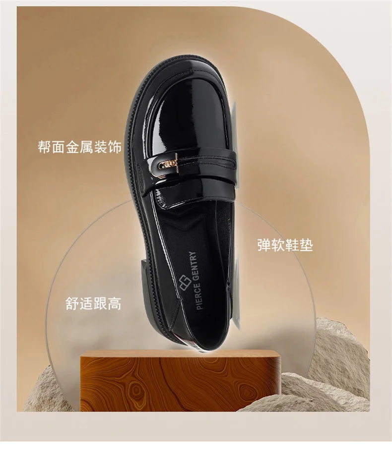 Spring Comfortable British Style Shallow Bright Leather Loafers Women Pumps  Square Heels Chunky Platform Shoes Office Size35-41
