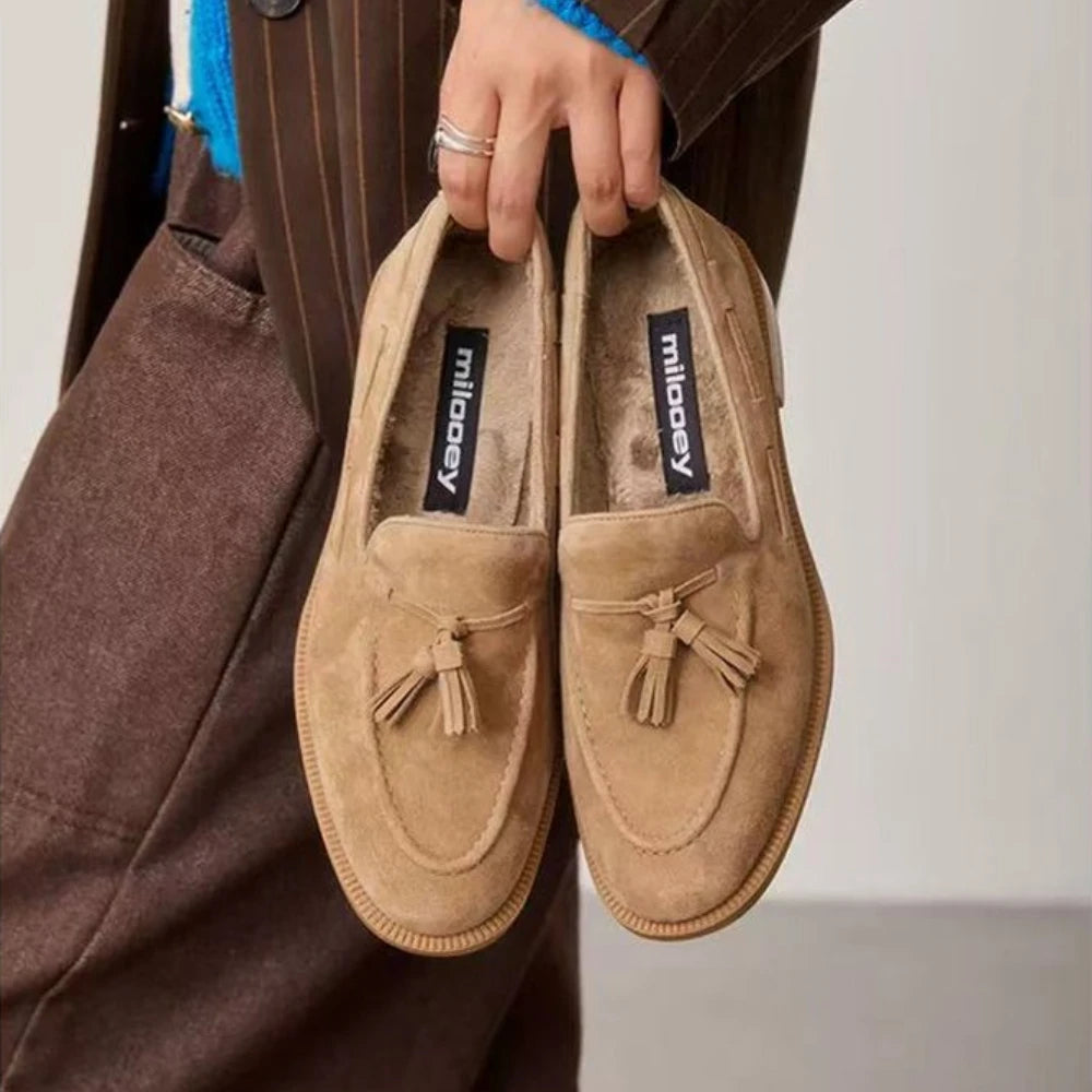 Casual Loafers Women Suede Tassel Round Toe Non-Slip Flat Shoes Women Flat Comfortable Vintage Loafers