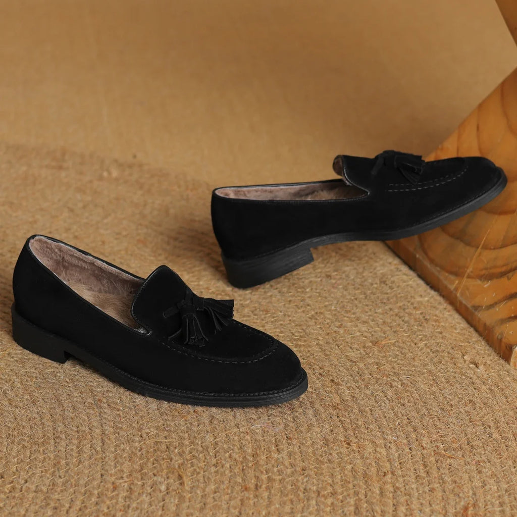 Women's natural suede leather fringe slip-on flats loafers leisure soft comfortable casual female moccasins shoes for woman sale