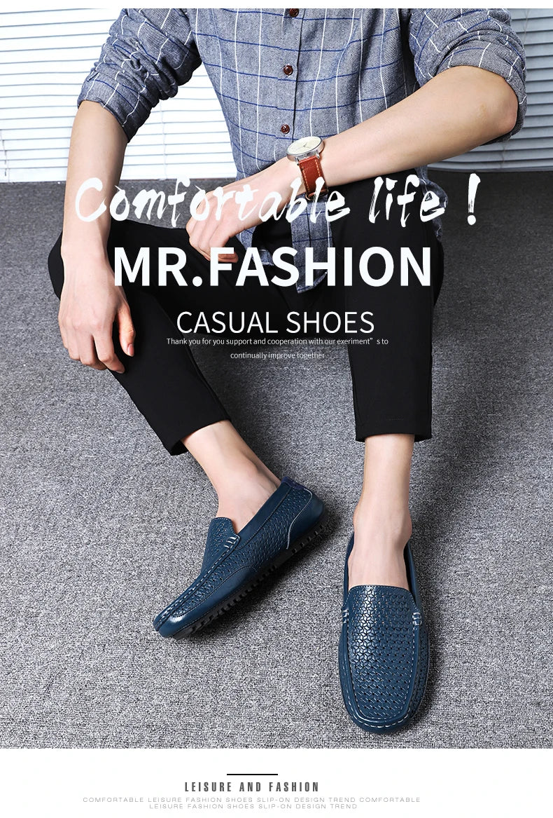 Mocassin Perforé Homme Bleu