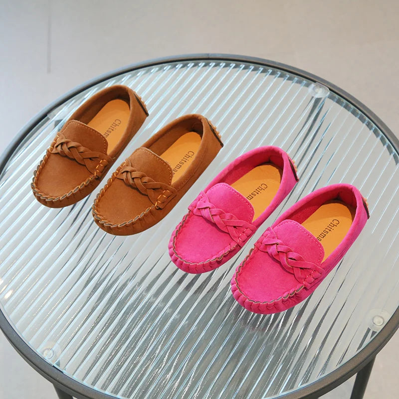 Boys Flat Leather Shoes Fashion Kids Flats Loafers Slip-on Moccasins Classic Children Party Shoes Soft Breathable Classic Braid