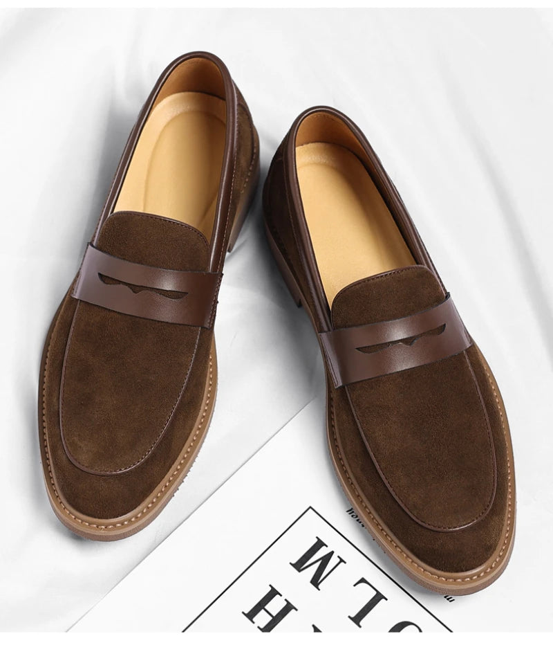 Men Loafer Shoes 2026 New Retro Nubuck Leather Shoes British Style Slip On Lazy Single Shoes Business Casual Leather Shoes For M