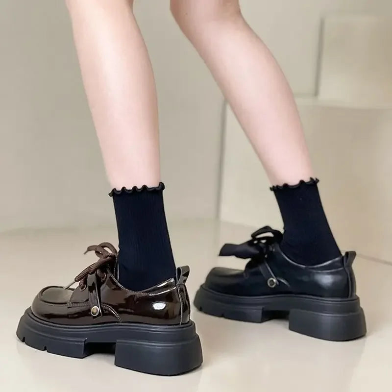 Shoes for Women Loafers Round Toe Block Heel Moccasins Woman Pumps Korean Style Chic Point With Discount Beau Today Young Casual