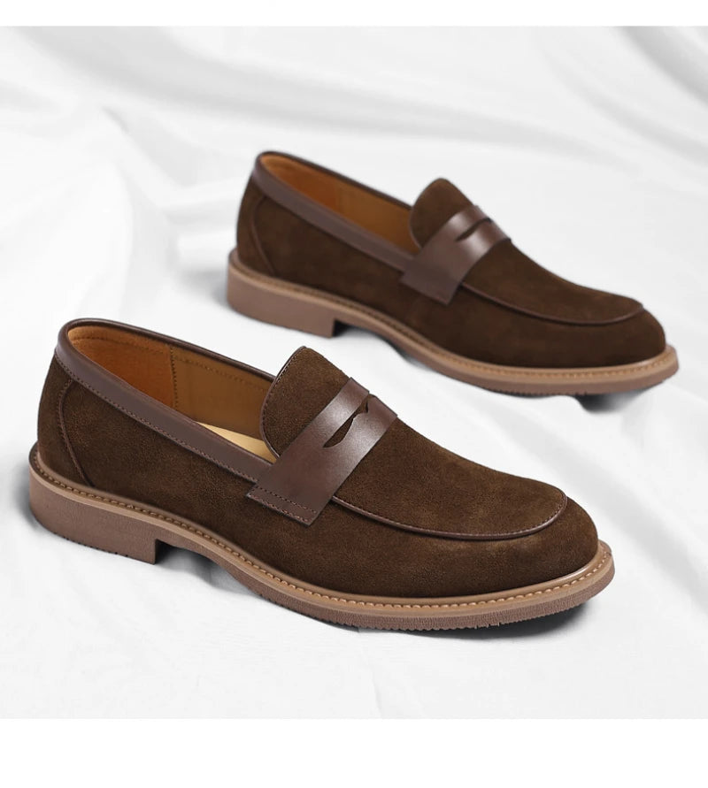 Men Loafer Shoes 2026 New Retro Nubuck Leather Shoes British Style Slip On Lazy Single Shoes Business Casual Leather Shoes For M