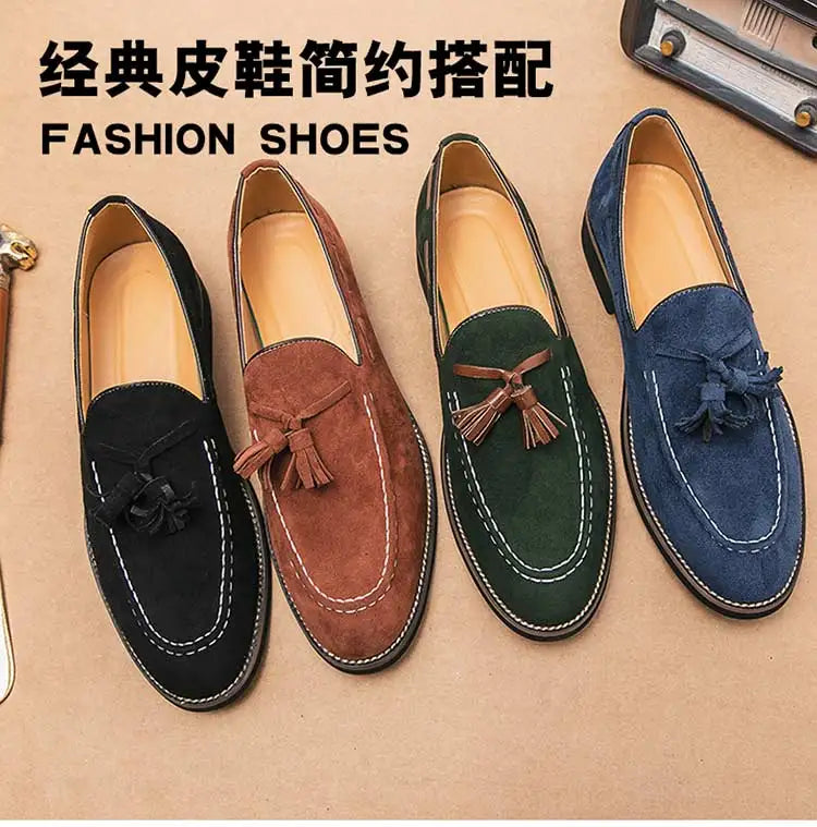 Loafers Men Plaid Tassel Suede Brown Square Toe Party Wedding Shoes for Men with  Dress Shoes Men