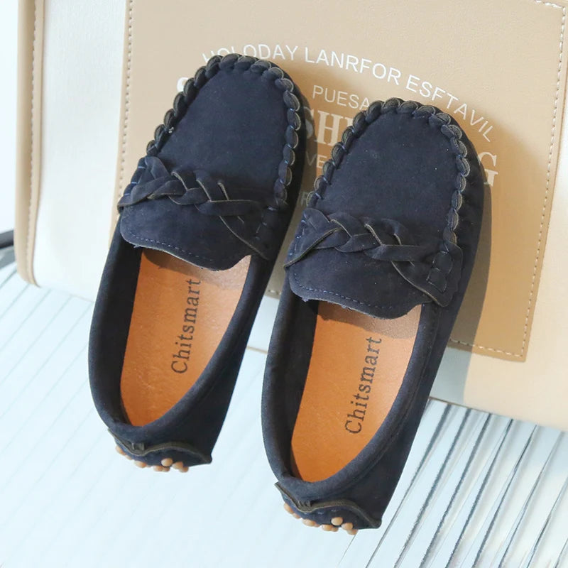 Boys Flat Leather Shoes Fashion Kids Flats Loafers Slip-on Moccasins Classic Children Party Shoes Soft Breathable Classic Braid