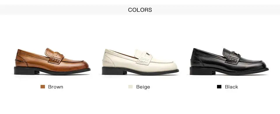 BeauToday Penny Loafers Women Genuine Calfskin Slip On Round Toe Square Heel Shallow Casual Spring Outdoor Ladies Shoes 26084