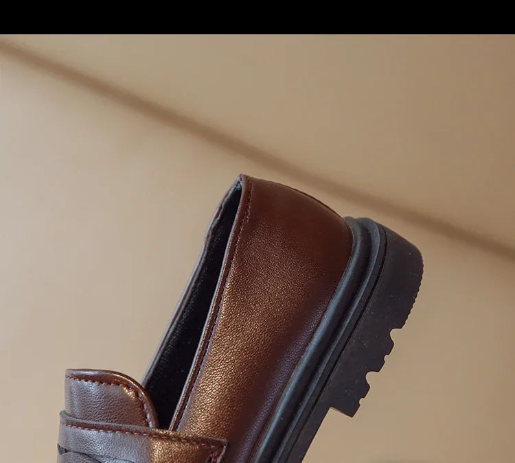 Britain Style Children's Leather Shoes for Boys 2025 Spring New Girls Retro Black Single Shoes Soft Moccasin Shoes for Children