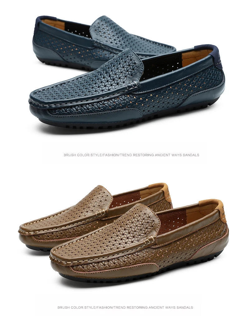 Mocassin Perforé Homme Bleu