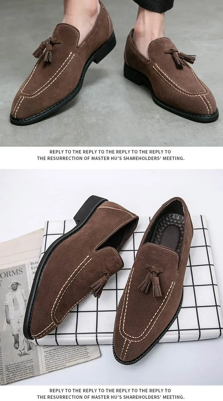 Loafers Men Plaid Tassel Suede Brown Square Toe Party Wedding Shoes for Men with  Dress Shoes Men