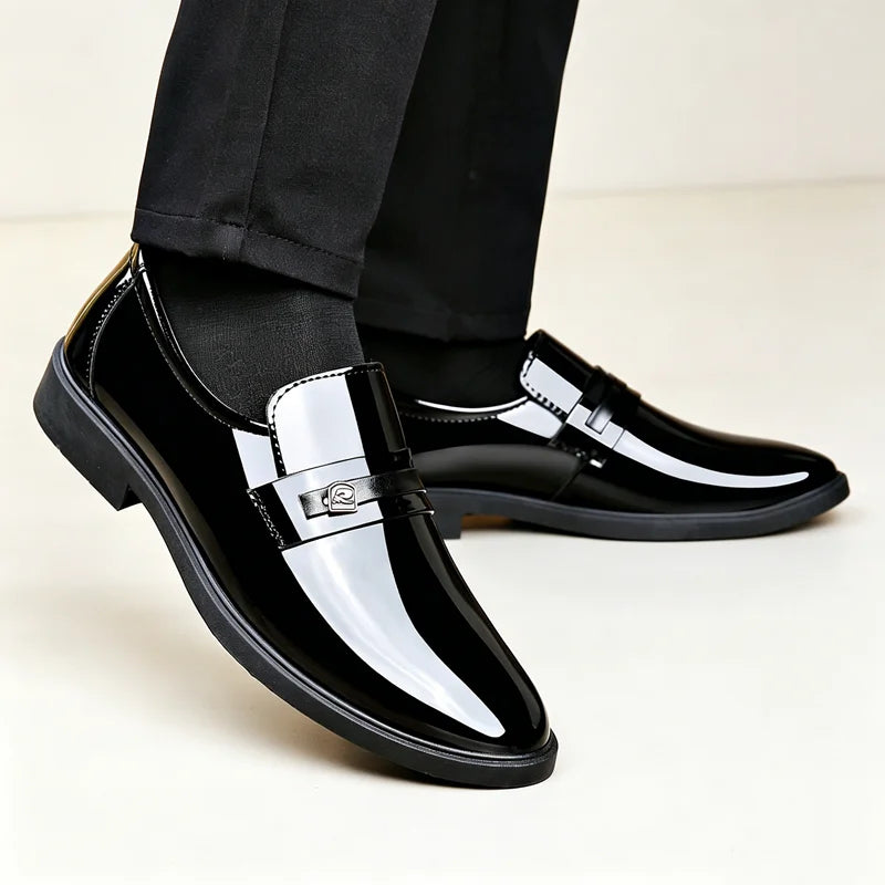 Gloss Patent Leather Men Slip-on Loafers Anti-slip Formal Dress Shoes Suitable for Commute Wedding Business Events