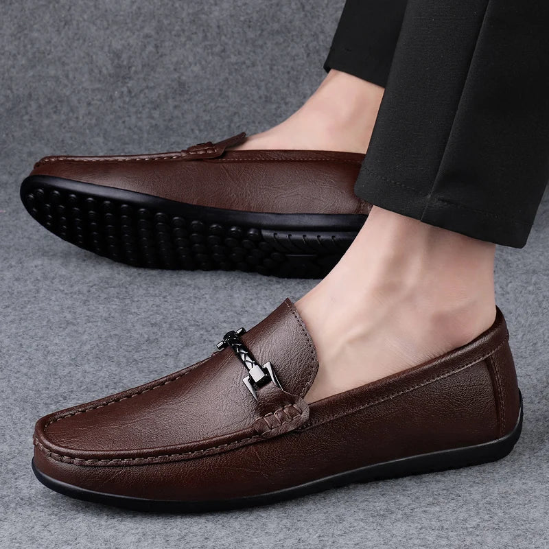 Mocassin Cuir Bleu Homme