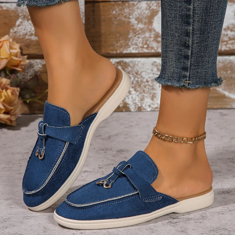 2025 New Casual Flat Bottom Lock Tassel Loafers Fashion Women Single Shoes Brand Metal Buckle Slipper Comfortable Slip on Shoes
