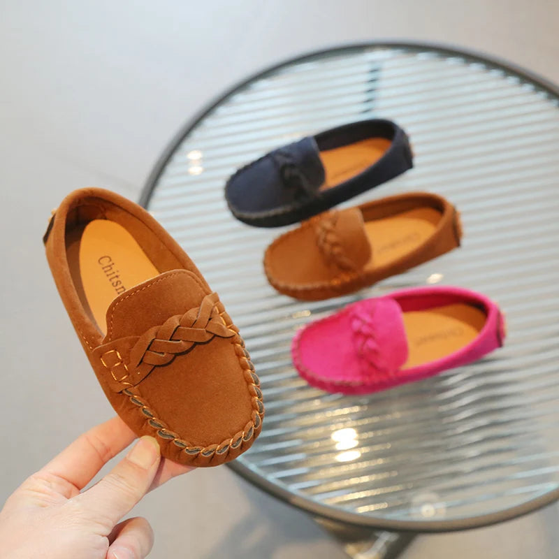 Boys Flat Leather Shoes Fashion Kids Flats Loafers Slip-on Moccasins Classic Children Party Shoes Soft Breathable Classic Braid