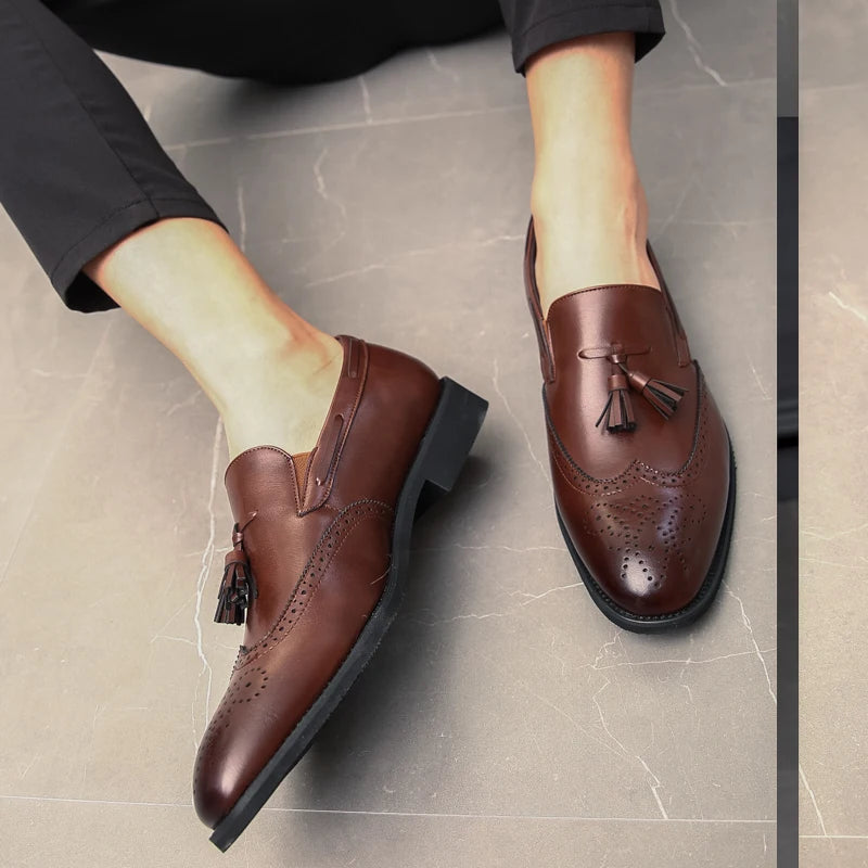 Luxury Men Loafers Tassels Soft Moccasins Spring Black Shoes Man High Quality Mens Shoes Casual Leather Driving Flats Size 38-48