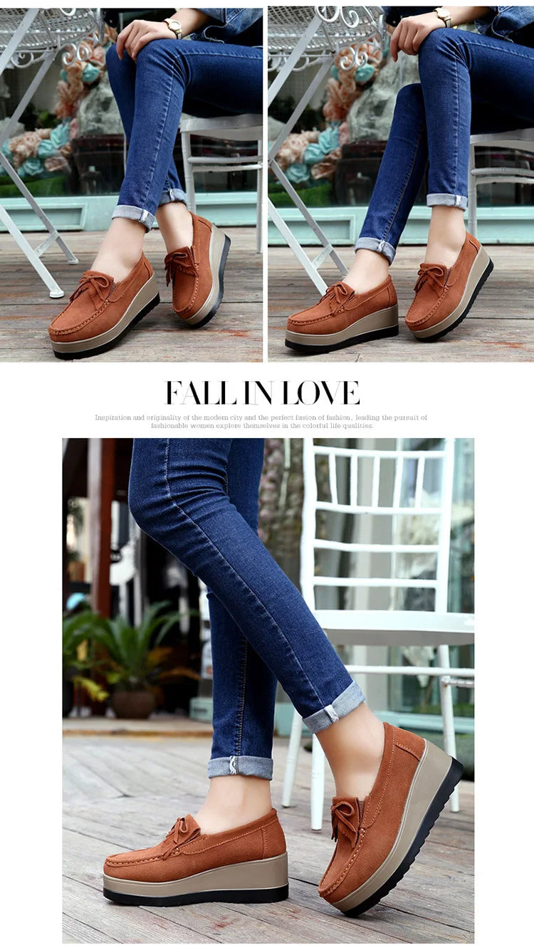 2025 Spring Platform Leather Flats Slip on Sneakers Designer Tassel Fringe Loafer Moccasins Fashon Green Suede Shoes of Women