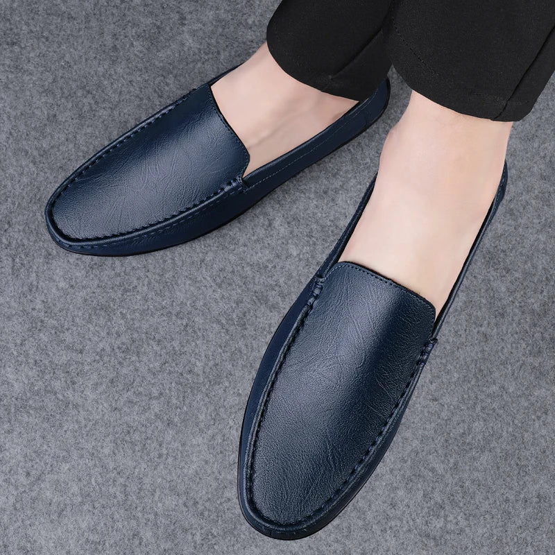 Mocassin Cuir Bleu Homme