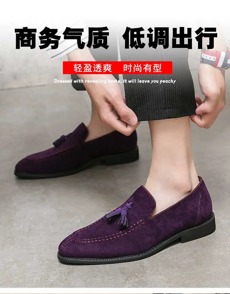 Loafers Men Plaid Tassel Suede Brown Square Toe Party Wedding Shoes for Men with  Dress Shoes Men