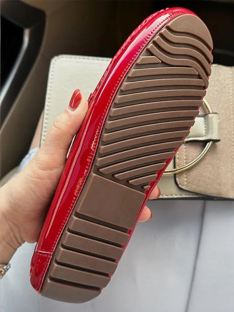 Office Ladies Comfortable Breathable Genuine Leather Flats Breathable Fashion Tassel Spring Summer Women Patent Leather Loafers