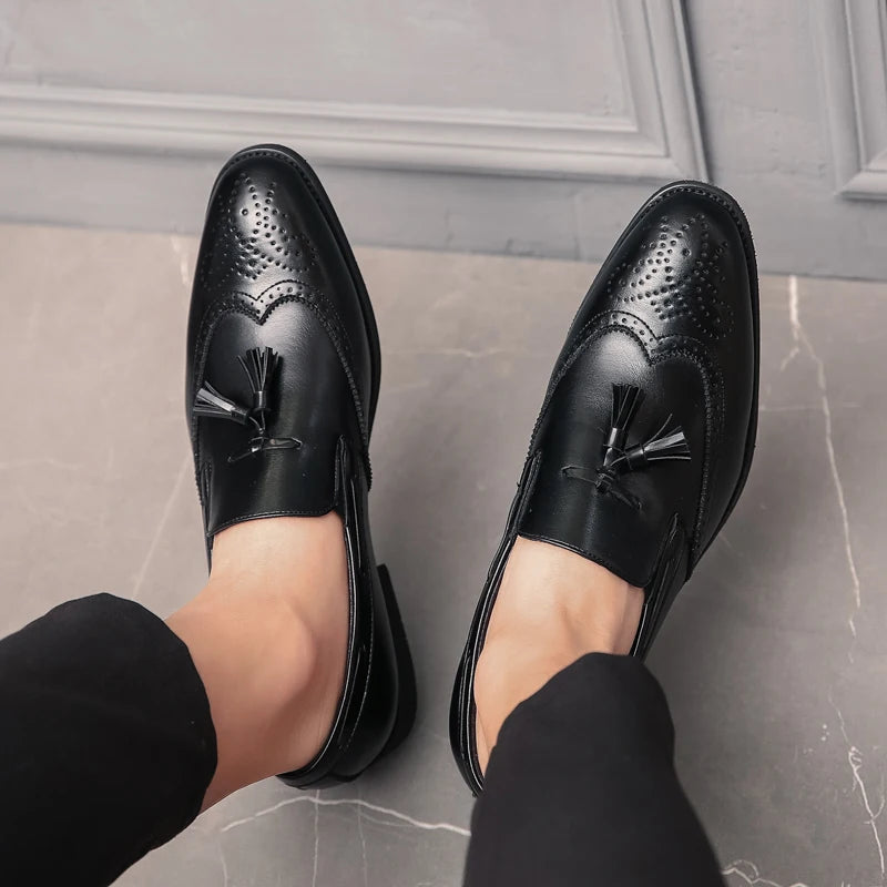 Luxury Men Loafers Tassels Soft Moccasins Spring Black Shoes Man High Quality Mens Shoes Casual Leather Driving Flats Size 38-48