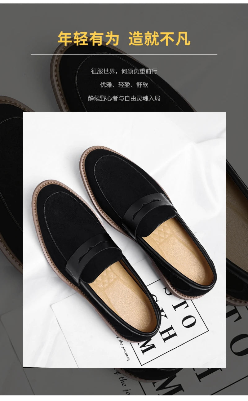 Men Loafer Shoes 2026 New Retro Nubuck Leather Shoes British Style Slip On Lazy Single Shoes Business Casual Leather Shoes For M