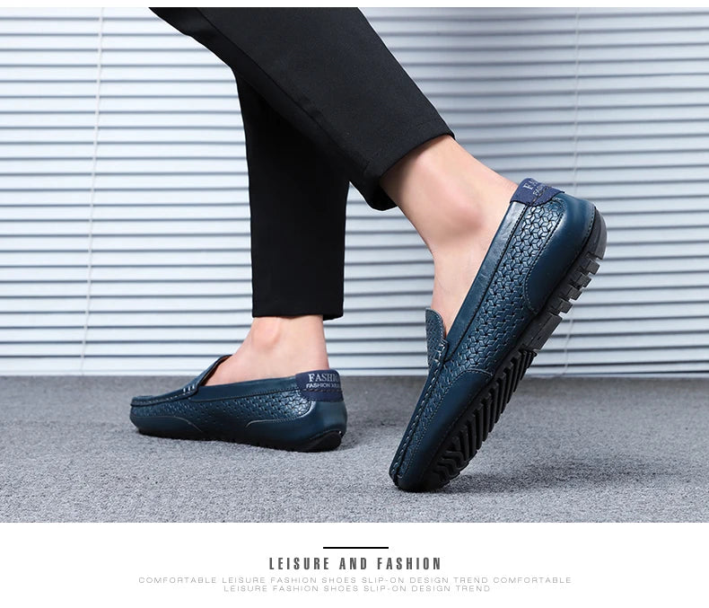 Mocassin Perforé Homme Bleu