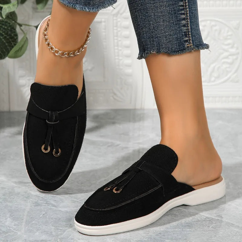 2025 New Casual Flat Bottom Lock Tassel Loafers Fashion Women Single Shoes Brand Metal Buckle Slipper Comfortable Slip on Shoes