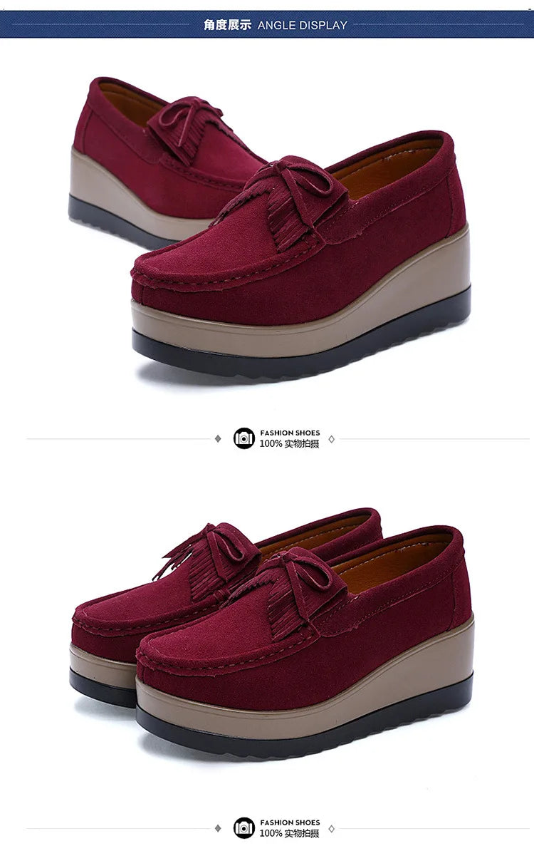 2025 Spring Platform Leather Flats Slip on Sneakers Designer Tassel Fringe Loafer Moccasins Fashon Green Suede Shoes of Women