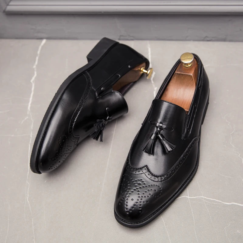 Luxury Men Loafers Tassels Soft Moccasins Spring Black Shoes Man High Quality Mens Shoes Casual Leather Driving Flats Size 38-48