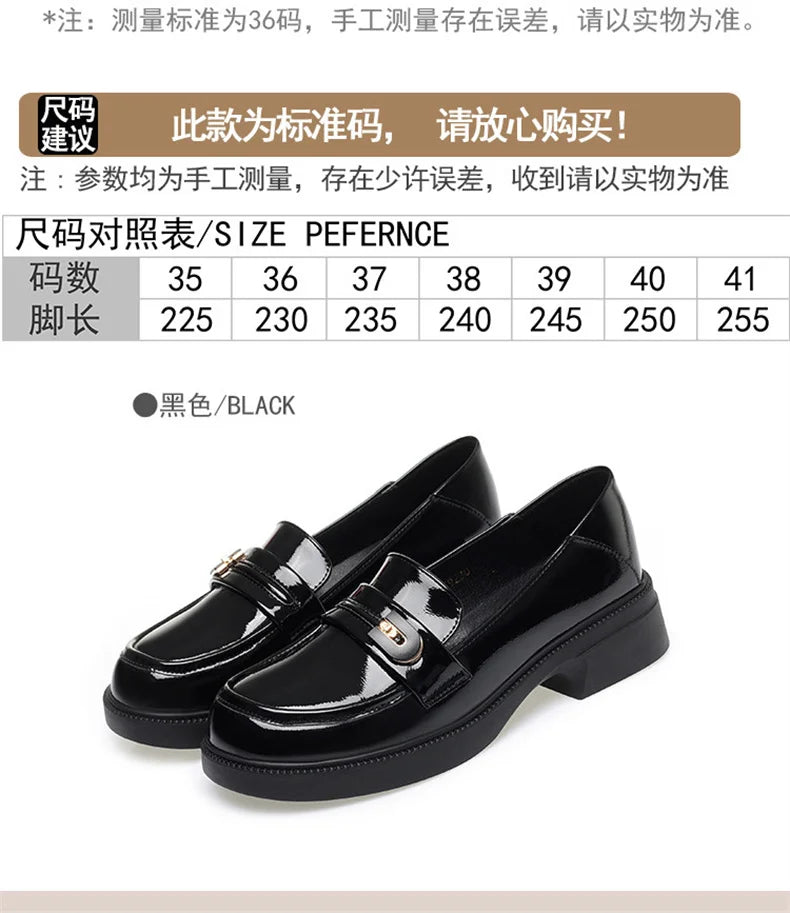 Spring Comfortable British Style Shallow Bright Leather Loafers Women Pumps  Square Heels Chunky Platform Shoes Office Size35-41