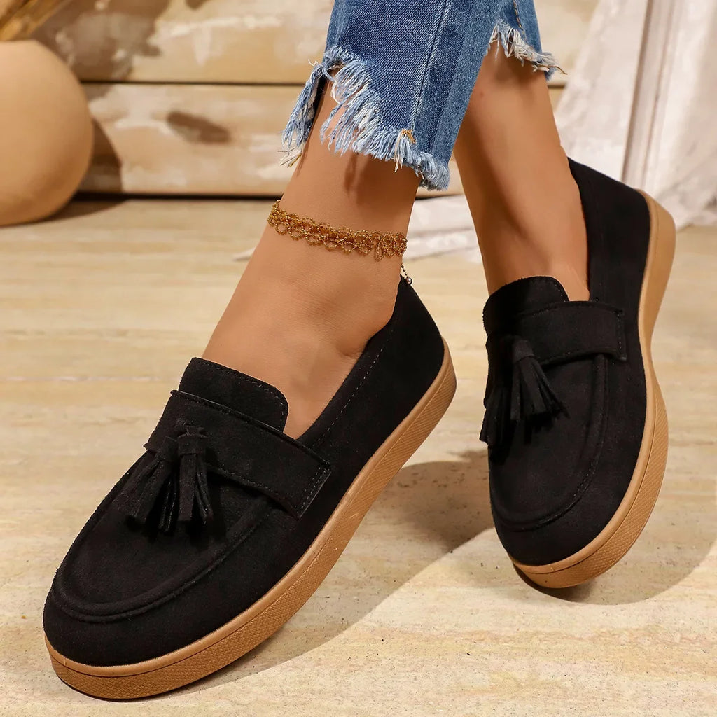 Women's Tassel Slip on Loafers Fashion Comfort Outdoor Flats Casual Shoes Daily Walking Shoes British Style Suede Sneakers 43