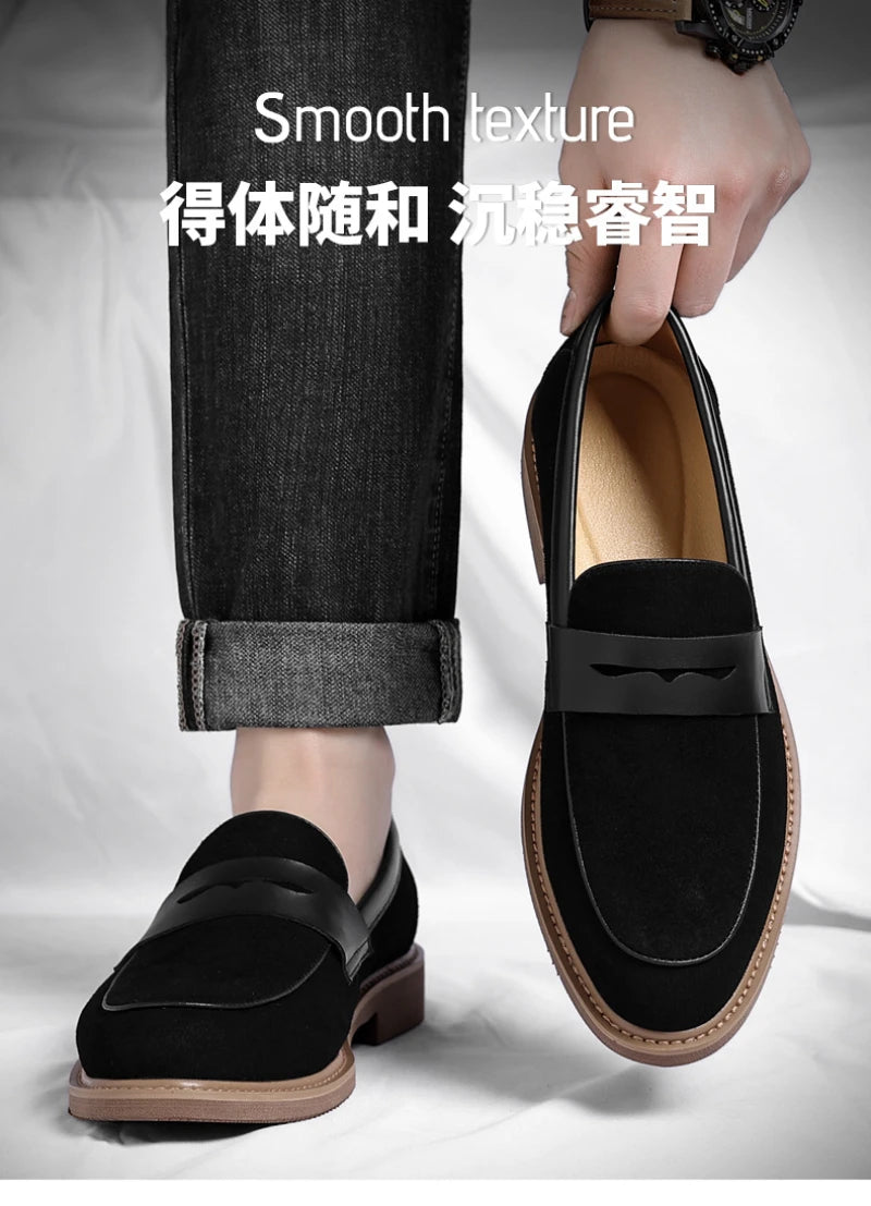 Men Loafer Shoes 2026 New Retro Nubuck Leather Shoes British Style Slip On Lazy Single Shoes Business Casual Leather Shoes For M