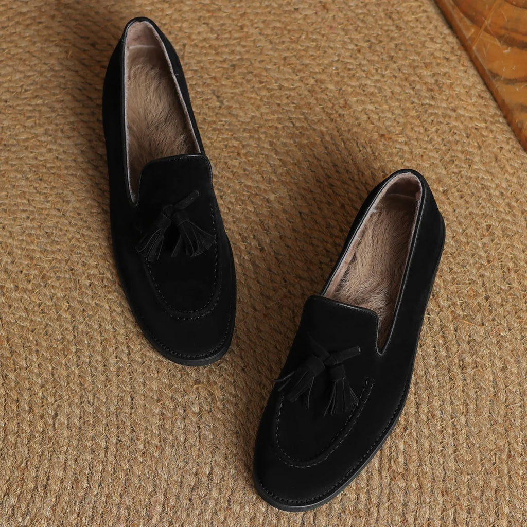 Women's natural suede leather fringe slip-on flats loafers leisure soft comfortable casual female moccasins shoes for woman sale