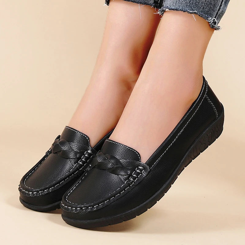 Genuine Leather Women Flats Fashion Soft Flat Shoes Moccasins Shoes Women Casual Ballet Flats Retro Zapatos De Mujer Plus Size