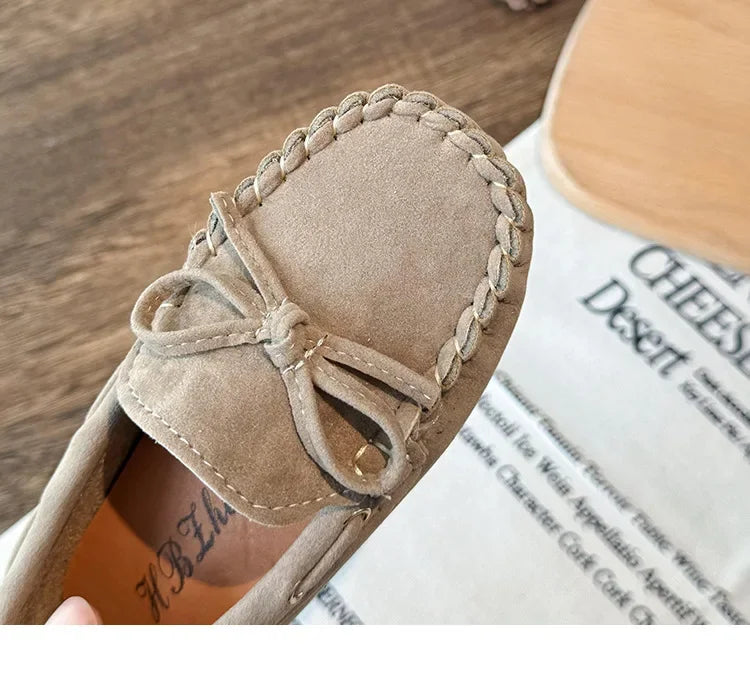 Children Casual Flats 2024 New Fabric Moccasin with Simple Bow Girls Minimalist Style Princess Shoes Anti Slip Wear-resistant