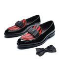 Black Red Luxury Genuine Patent Leather Men's Dress Loafer Shoes with Bowtie Wedding Party Banquet Slip-On Man Formal Shoes