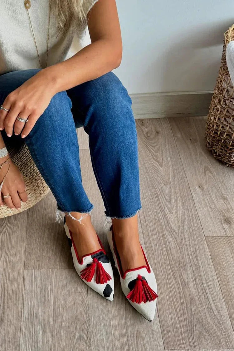Women Tassel Pointed Toe Flat Shoes New Low Heel Slip on Shoes Casual Breathable Ballet Flats Loafers Women Daily Walking Shoes