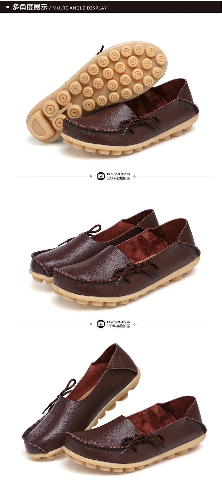 New Moccasins Women Flats 2026 Autumn Woman Loafers Genuine Leather Female Shoes Slip On Ballet Bowtie Women's Shoes Big Size