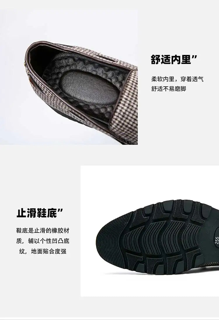 Loafers Men Plaid Tassel Suede Brown Square Toe Party Wedding Shoes for Men with  Dress Shoes Men