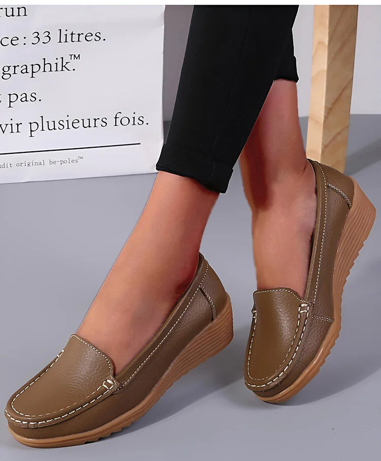 Leather Shoes For Women Flats White Black Loafers With Heels Shoes Casual Women's Moccasins Slip On Flat Shoes Summer Footwear
