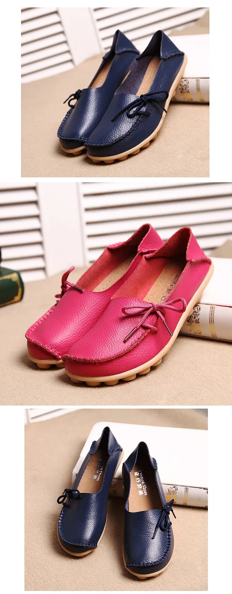 New Moccasins Women Flats 2026 Autumn Woman Loafers Genuine Leather Female Shoes Slip On Ballet Bowtie Women's Shoes Big Size