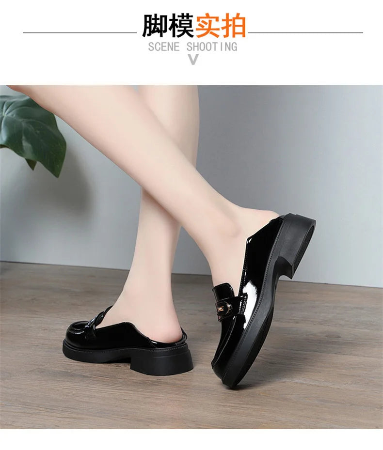 Spring Comfortable British Style Shallow Bright Leather Loafers Women Pumps  Square Heels Chunky Platform Shoes Office Size35-41